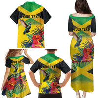 Personalized Jamaica Hummingbird Family Matching Puletasi and Hawaiian Shirt Tropical Flowers Grunge Flag - Wonder Print Shop