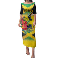 Personalized Jamaica Hummingbird Family Matching Puletasi and Hawaiian Shirt Tropical Flowers Grunge Flag - Wonder Print Shop