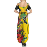 Personalized Jamaica Hummingbird Family Matching Summer Maxi Dress and Hawaiian Shirt Tropical Flowers Grunge Flag - Wonder Print Shop