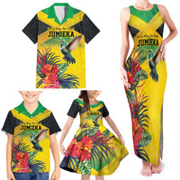 Personalized Jamaica Hummingbird Family Matching Tank Maxi Dress and Hawaiian Shirt Tropical Flowers Grunge Flag - Wonder Print Shop