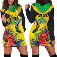 Personalized Jamaica Hummingbird Hoodie Dress Tropical Flowers Grunge Flag - Wonder Print Shop
