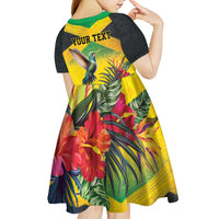Personalized Jamaica Hummingbird Kid Short Sleeve Dress Tropical Flowers Grunge Flag - Wonder Print Shop