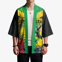 Personalized Jamaica Hummingbird Kimono Tropical Flowers Grunge Flag - Wonder Print Shop