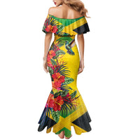 Personalized Jamaica Hummingbird Mermaid Dress Tropical Flowers Grunge Flag - Wonder Print Shop
