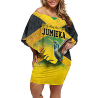 Personalized Jamaica Hummingbird Off Shoulder Short Dress Tropical Flowers Grunge Flag - Wonder Print Shop