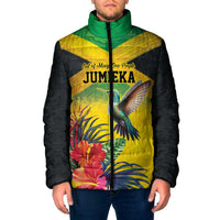Personalized Jamaica Hummingbird Padded Jacket Tropical Flowers Grunge Flag - Wonder Print Shop