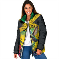 Personalized Jamaica Hummingbird Padded Jacket Tropical Flowers Grunge Flag - Wonder Print Shop