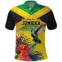 Personalized Jamaica Hummingbird Polo Shirt Tropical Flowers Grunge Flag - Wonder Print Shop
