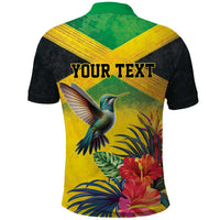 Personalized Jamaica Hummingbird Polo Shirt Tropical Flowers Grunge Flag - Wonder Print Shop
