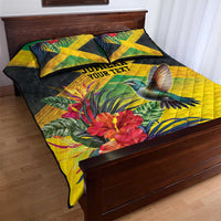 Personalized Jamaica Hummingbird Quilt Bed Set Tropical Flowers Grunge Flag - Wonder Print Shop