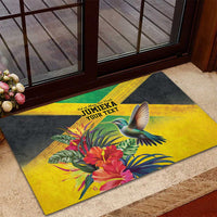 Personalized Jamaica Hummingbird Rubber Doormat Tropical Flowers Grunge Flag - Wonder Print Shop