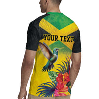 Personalized Jamaica Hummingbird Rugby Jersey Tropical Flowers Grunge Flag - Wonder Print Shop