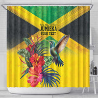 Personalized Jamaica Hummingbird Shower Curtain Tropical Flowers Grunge Flag - Wonder Print Shop