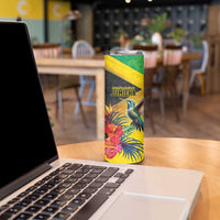 Personalized Jamaica Hummingbird Skinny Tumbler Tropical Flowers Grunge Flag - Wonder Print Shop