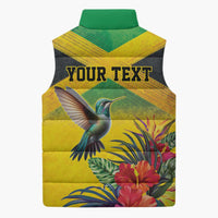Personalized Jamaica Hummingbird Sleeveless Puffer Jacket Tropical Flowers Grunge Flag - Wonder Print Shop