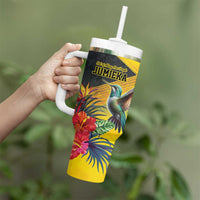 Personalized Jamaica Hummingbird Tumbler With Handle Tropical Flowers Grunge Flag - Wonder Print Shop