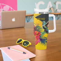 Personalized Jamaica Hummingbird Tumbler With Handle Tropical Flowers Grunge Flag - Wonder Print Shop