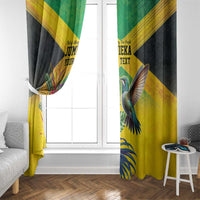 Personalized Jamaica Hummingbird Window Curtain Tropical Flowers Grunge Flag - Wonder Print Shop