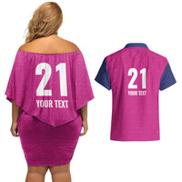 Caribbean Cricket Barbados Custom Couples Matching Off Shoulder Short Dress and Hawaiian Shirt Strike of the Tridents Pink Fury - Wonder Print Shop