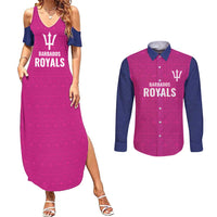 Caribbean Cricket Barbados Custom Couples Matching Summer Maxi Dress and Long Sleeve Button Shirt Strike of the Tridents Pink Fury - Wonder Print Shop