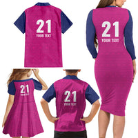 Caribbean Cricket Barbados Custom Family Matching Long Sleeve Bodycon Dress and Hawaiian Shirt Strike of the Tridents Pink Fury - Wonder Print Shop