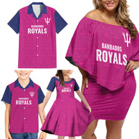 Caribbean Cricket Barbados Custom Family Matching Off Shoulder Short Dress and Hawaiian Shirt Strike of the Tridents Pink Fury - Wonder Print Shop