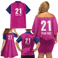 Caribbean Cricket Barbados Custom Family Matching Off Shoulder Short Dress and Hawaiian Shirt Strike of the Tridents Pink Fury - Wonder Print Shop