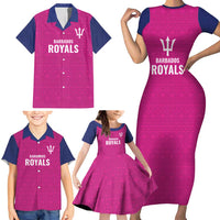 Caribbean Cricket Barbados Custom Family Matching Short Sleeve Bodycon Dress and Hawaiian Shirt Strike of the Tridents Pink Fury - Wonder Print Shop