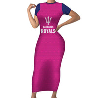 Caribbean Cricket Barbados Custom Family Matching Short Sleeve Bodycon Dress and Hawaiian Shirt Strike of the Tridents Pink Fury - Wonder Print Shop