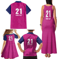 Caribbean Cricket Barbados Custom Family Matching Tank Maxi Dress and Hawaiian Shirt Strike of the Tridents Pink Fury - Wonder Print Shop