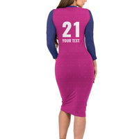 Caribbean Cricket Barbados Custom Long Sleeve Bodycon Dress Strike of the Tridents Pink Fury - Wonder Print Shop