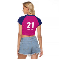 Caribbean Cricket Barbados Custom Raglan Cropped T Shirt Strike of the Tridents Pink Fury - Wonder Print Shop