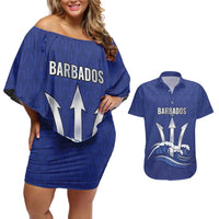 Caribbean Cricket Barbados Custom Couples Matching Off Shoulder Short Dress and Hawaiian Shirt Trident Champion’s Wave - Wonder Print Shop