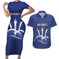 Caribbean Cricket Barbados Custom Couples Matching Short Sleeve Bodycon Dress and Hawaiian Shirt Trident Champion’s Wave - Wonder Print Shop