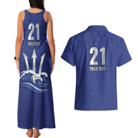 Caribbean Cricket Barbados Custom Couples Matching Tank Maxi Dress and Hawaiian Shirt Trident Champion’s Wave - Wonder Print Shop
