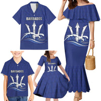 Caribbean Cricket Barbados Custom Family Matching Mermaid Dress and Hawaiian Shirt Trident Champion’s Wave - Wonder Print Shop