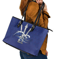 Caribbean Cricket Barbados Custom Leather Tote Bag Trident Champion’s Wave - Wonder Print Shop