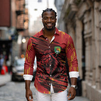 Custom Cameroon Red Lion Long Sleeve Button Shirt Africa Football Champion Series 2026