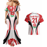 Custom England Rugby Couples Matching Mermaid Dress and Hawaiian Shirt Come On Red Rose Word Cup 2023 LT9 - Wonder Print Shop