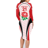 Custom England Rugby Family Matching Long Sleeve Bodycon Dress and Hawaiian Shirt Come On Red Rose Word Cup 2023 LT9 - Wonder Print Shop
