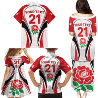 Custom England Rugby Family Matching Puletasi Dress and Hawaiian Shirt Come On Red Rose Word Cup 2023 - Wonder Print Shop