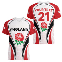 Custom England Rugby Women V Neck T Shirt Come On Red Rose Word Cup 2023 - Wonder Print Shop