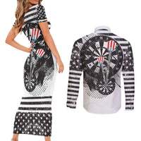 USA Darts Couples Matching Short Sleeve Bodycon Dress and Long Sleeve Button Shirt American Bald Eagle with Grunge Style LT9 - Wonder Print Shop