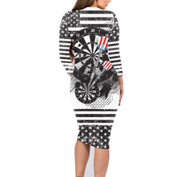 USA Darts Family Matching Long Sleeve Bodycon Dress and Hawaiian Shirt American Bald Eagle with Grunge Style LT9 - Wonder Print Shop