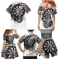 USA Darts Family Matching Mermaid Dress and Hawaiian Shirt American Bald Eagle with Grunge Style LT9 - Wonder Print Shop