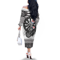 USA Darts Family Matching Off The Shoulder Long Sleeve Dress and Hawaiian Shirt American Bald Eagle with Grunge Style - Wonder Print Shop