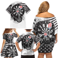 USA Darts Family Matching Off Shoulder Short Dress and Hawaiian Shirt American Bald Eagle with Grunge Style LT9 - Wonder Print Shop