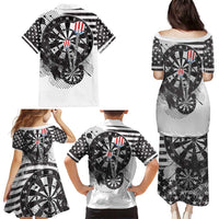 USA Darts Family Matching Puletasi and Hawaiian Shirt American Bald Eagle with Grunge Style - Wonder Print Shop