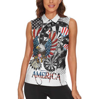 USA Darts Women Sleeveless Polo Shirt American Bald Eagle with Grunge Style - Wonder Print Shop