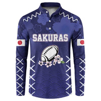 Custom Japan Rugby Pacific Button Sweatshirt Sakuras Rising Sun with Polynesian Pattern LT9 - Wonder Print Shop